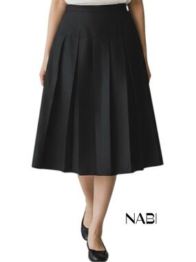 NABI Black Satin Pleated Midi Skirt NWOT Size M Party Event WhimsiGoth